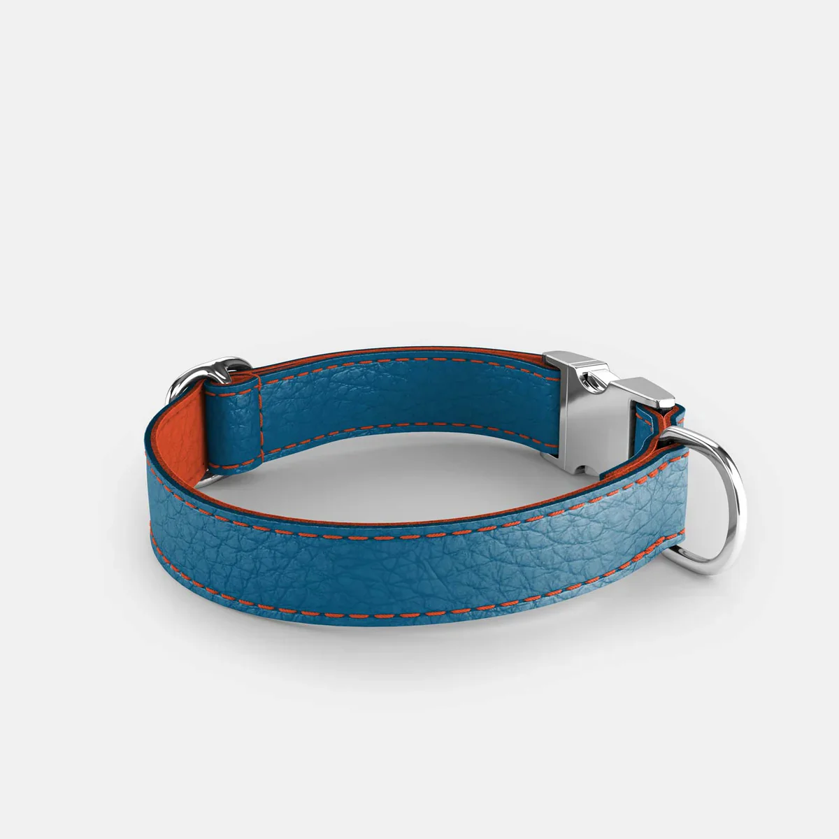 Leather Dog Collar - Blue and Orange - Image 3
