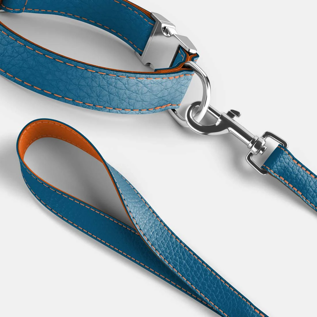 Leather Dog Collar - Blue and Orange - Image 4