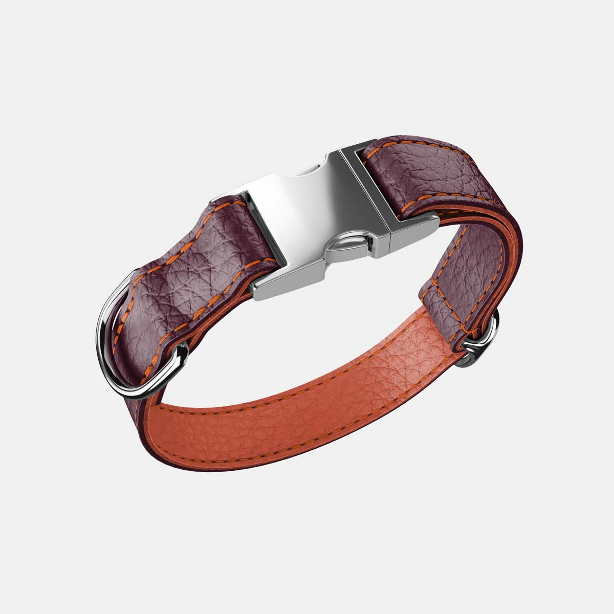 Leather Dog Collar - Dark Purple and Coral - Image 2