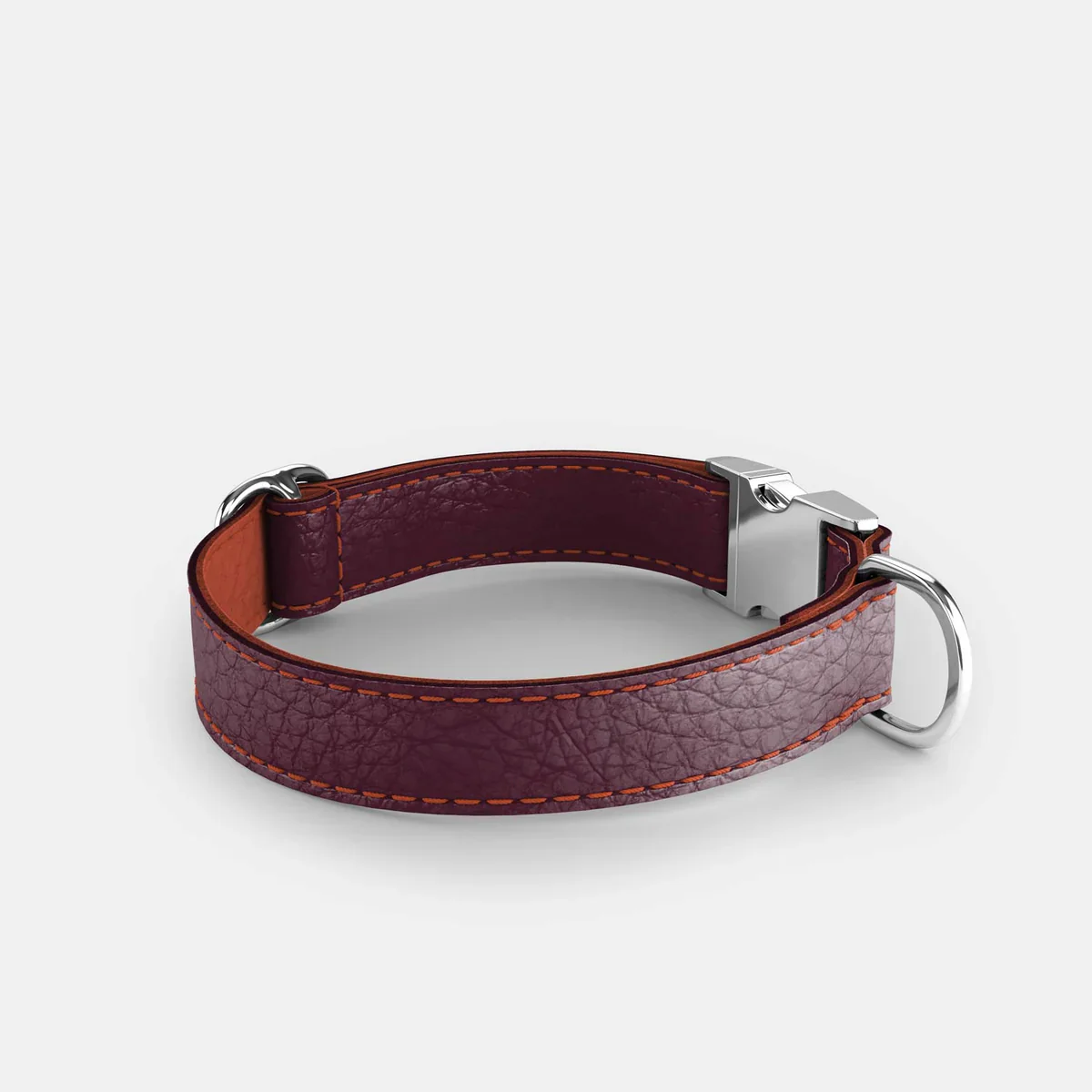 Leather Dog Collar - Dark Purple and Coral - Image 3