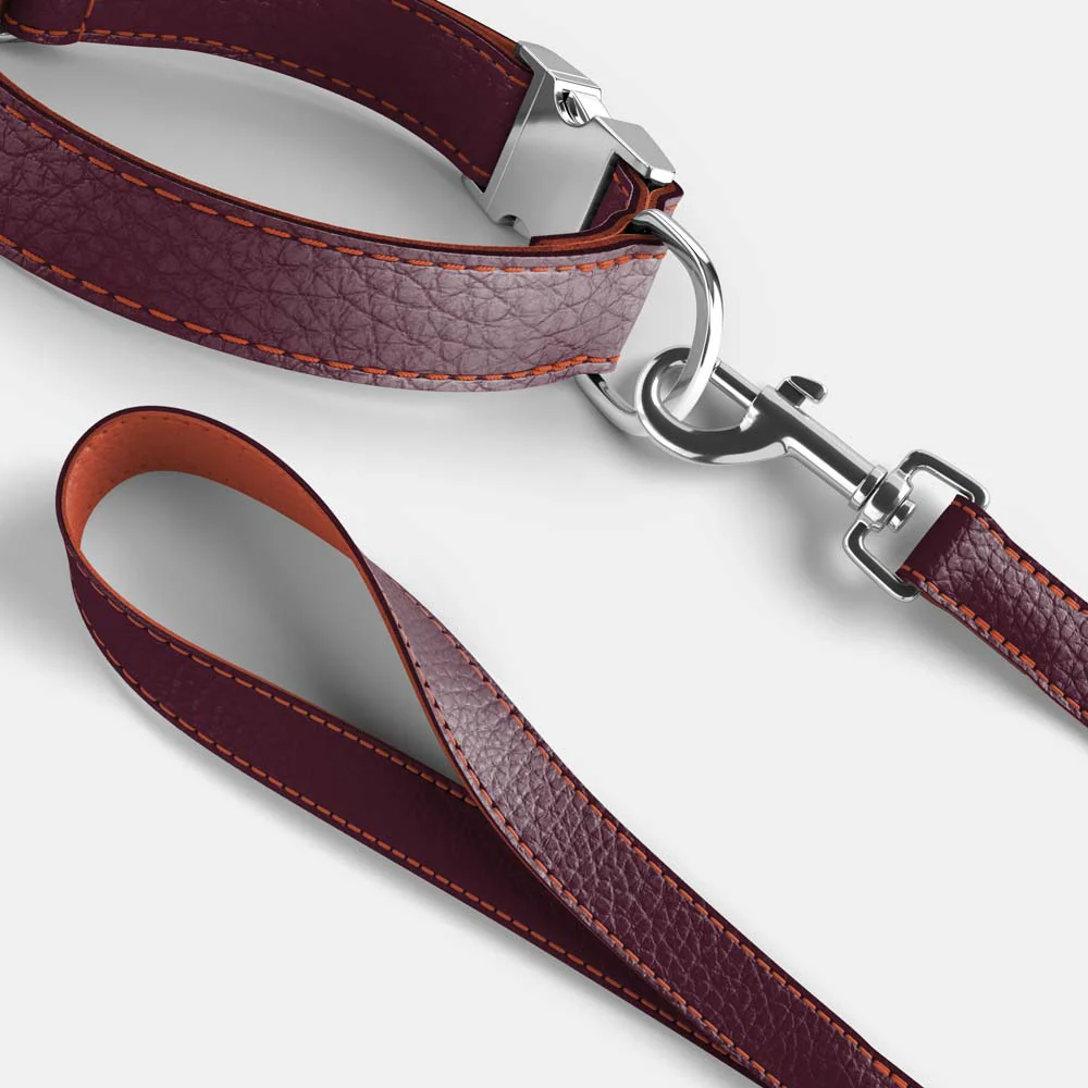 Leather Dog Collar - Dark Purple and Coral - Image 4