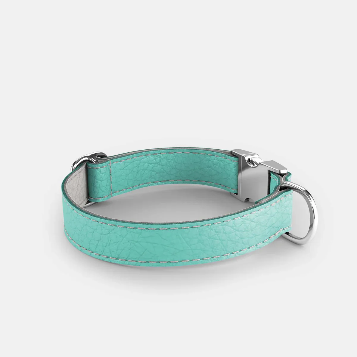 Leather Dog Collar - Light Blue and Off-white - Image 3
