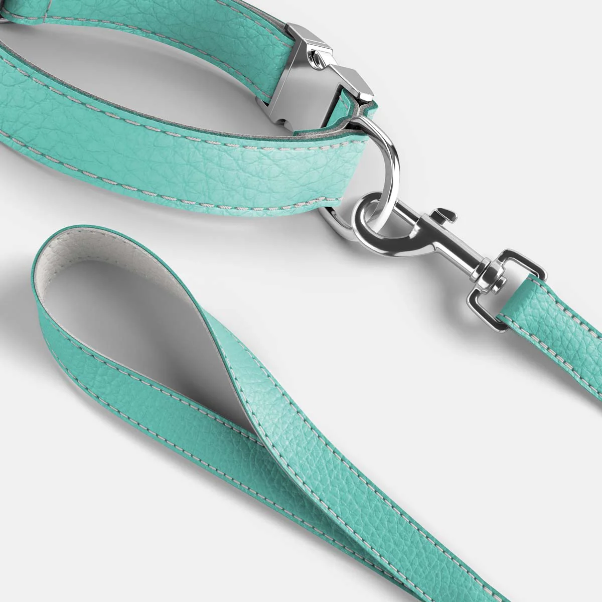 Leather Dog Collar - Light Blue and Off-white - Image 4