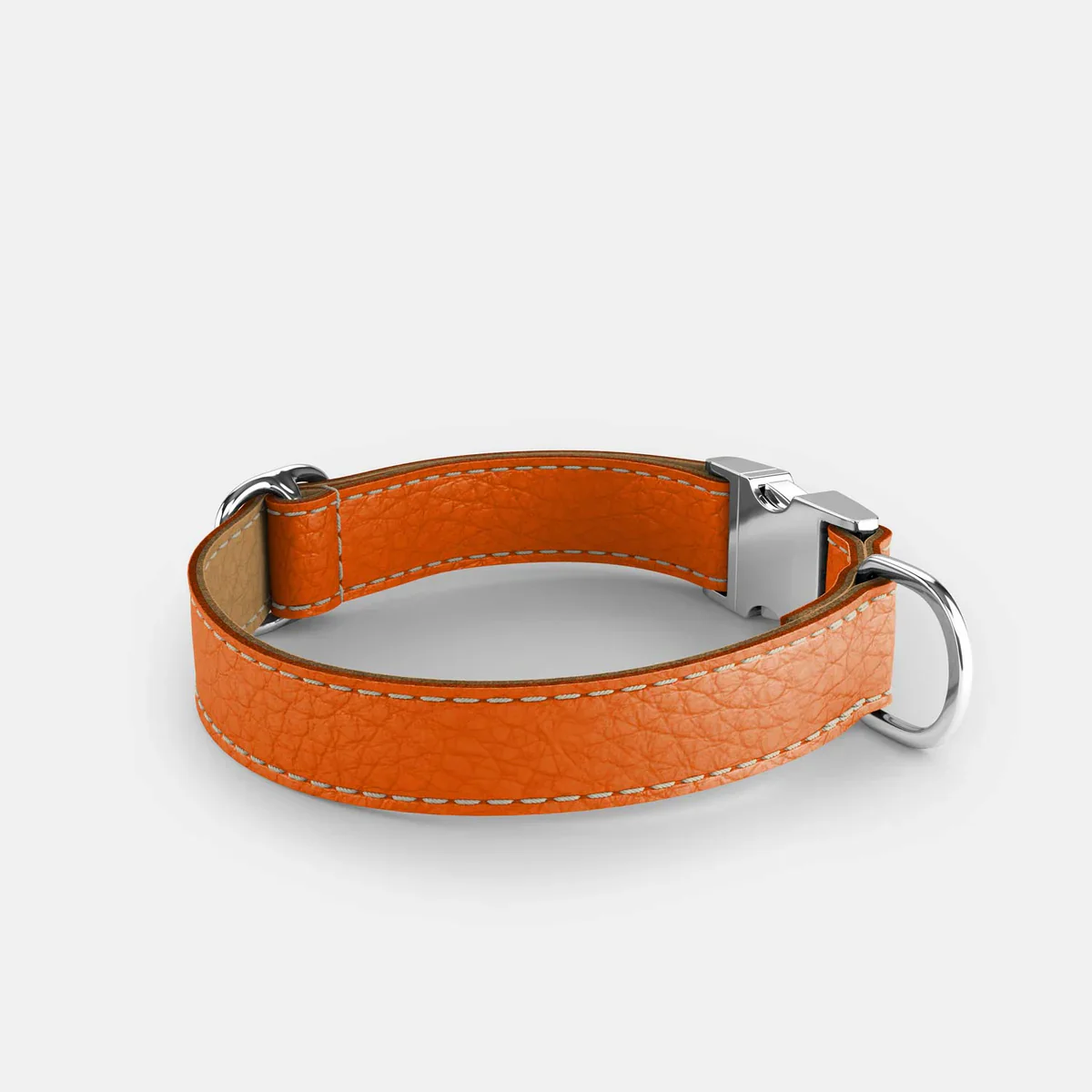 Leather Dog Collar - Pumpkin Orange and Beige - Image 3