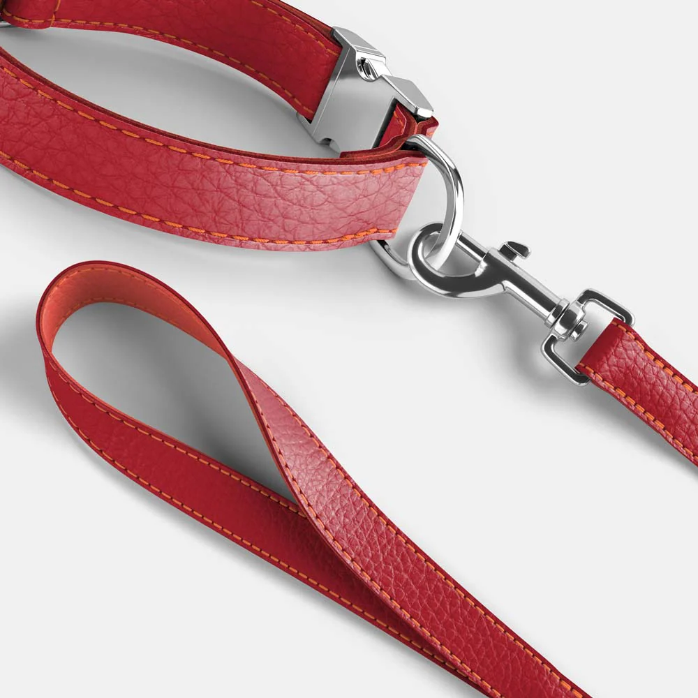 Leather Dog Collar - Red and Coral - Image 4