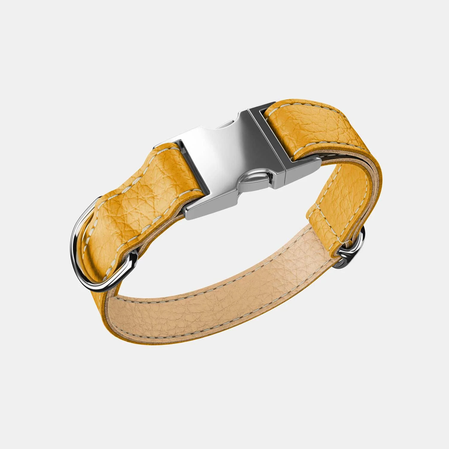 Leather Dog Collar - Yellow and Beige - Image 2