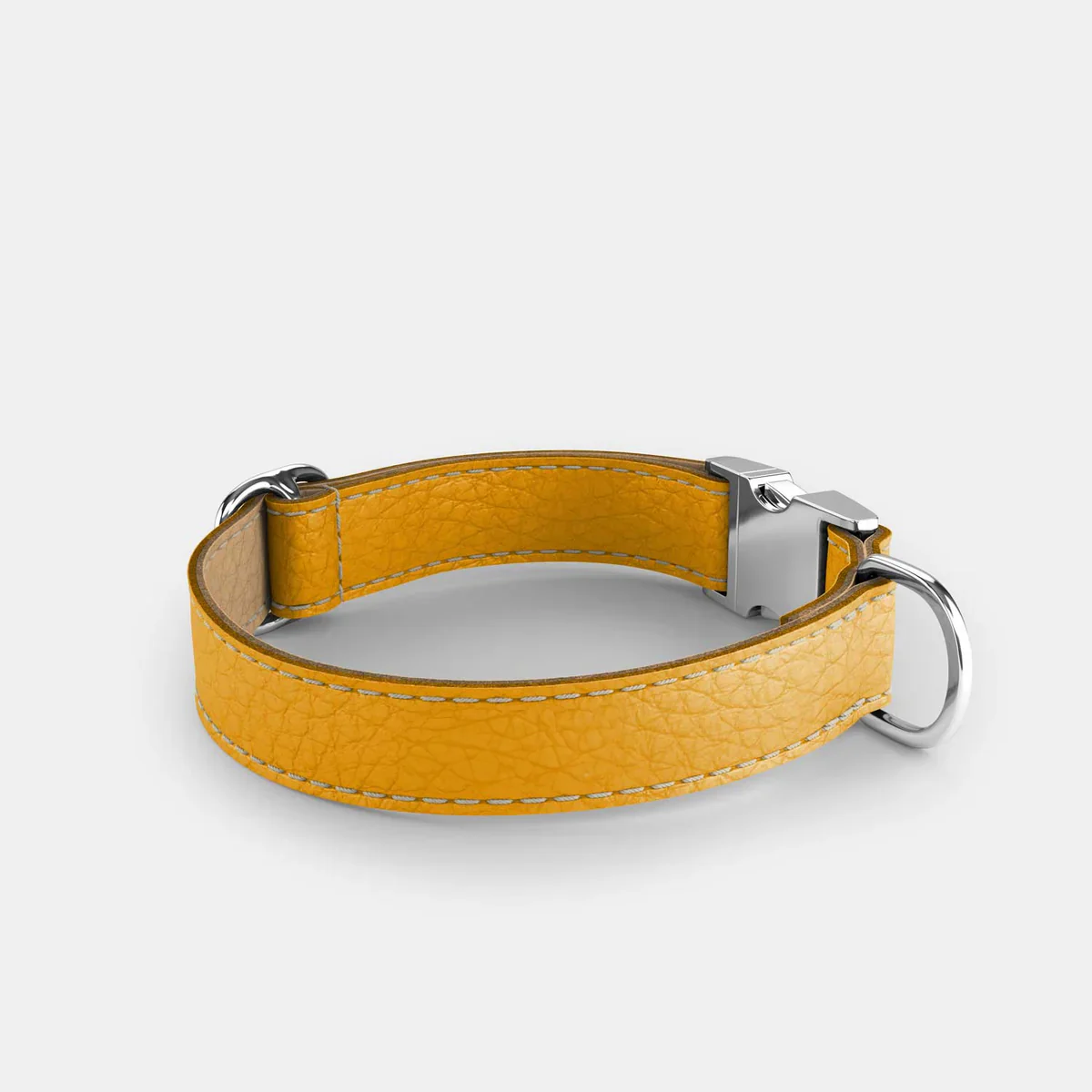 Leather Dog Collar - Yellow and Beige - Image 3