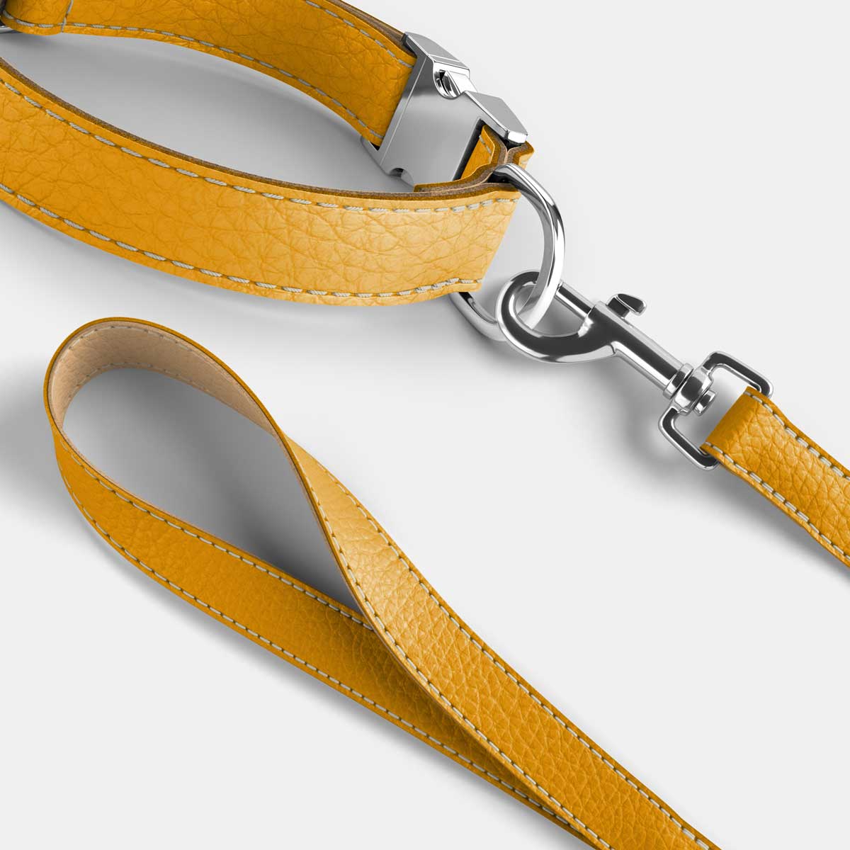 Leather Dog Collar - Yellow and Beige - Image 4