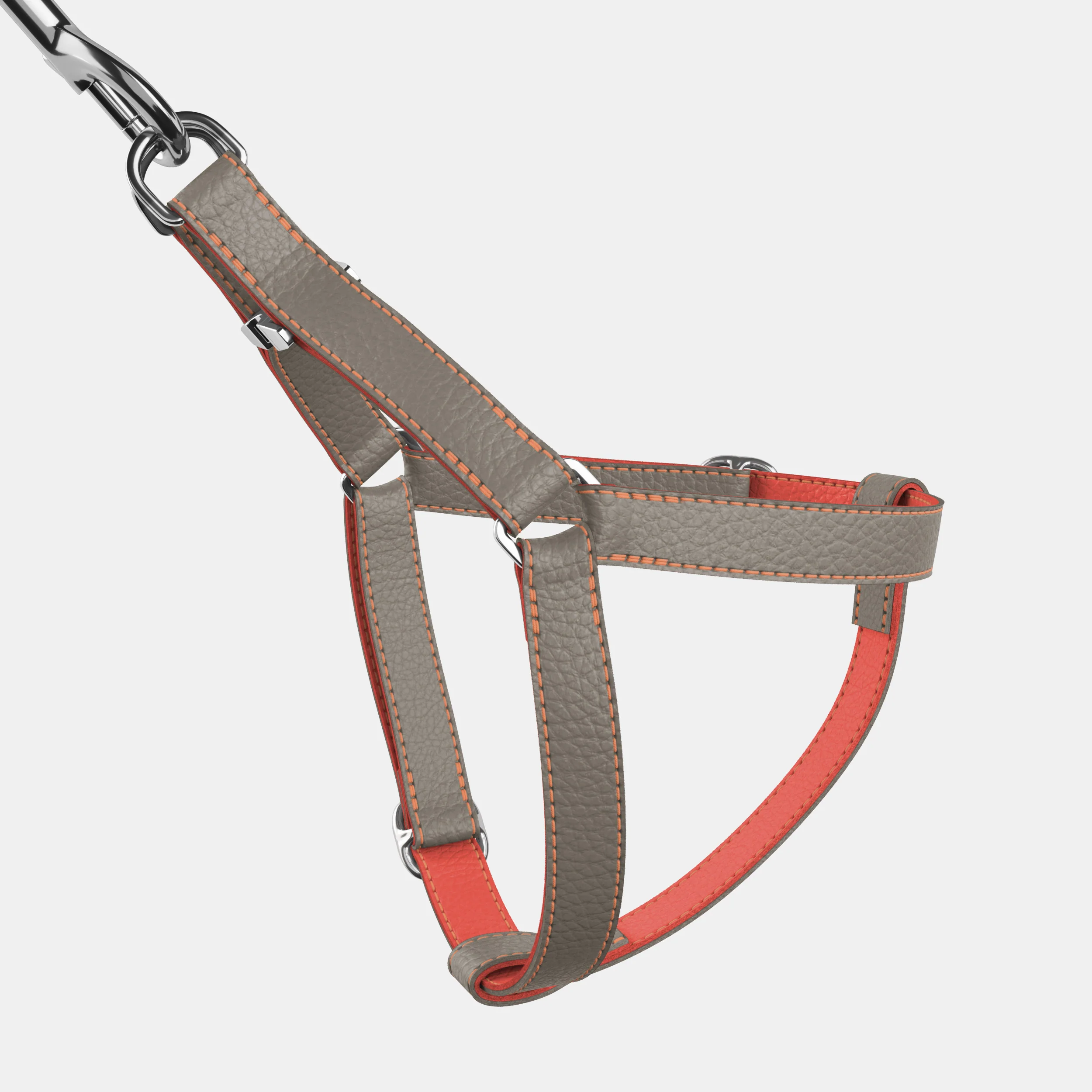 Leather Dog Harness - Grey and Coral - Image 3