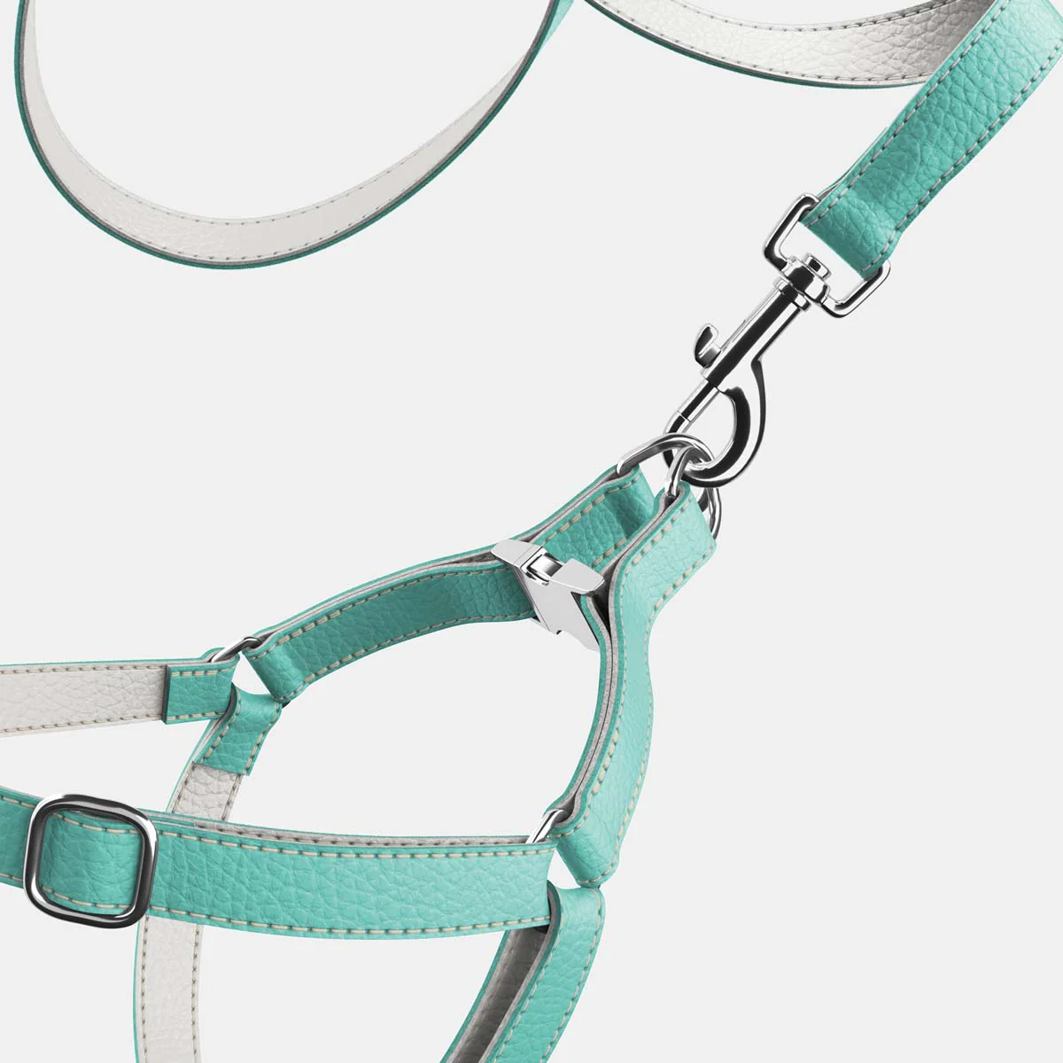 Leather Dog Harness - Light Blue and Off-white - Image 4
