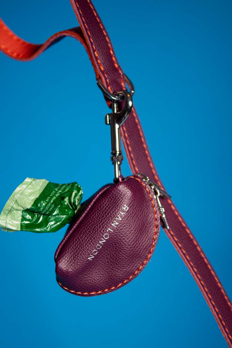 Leather Dog Lead - Dark Purple and Coral - Image 5
