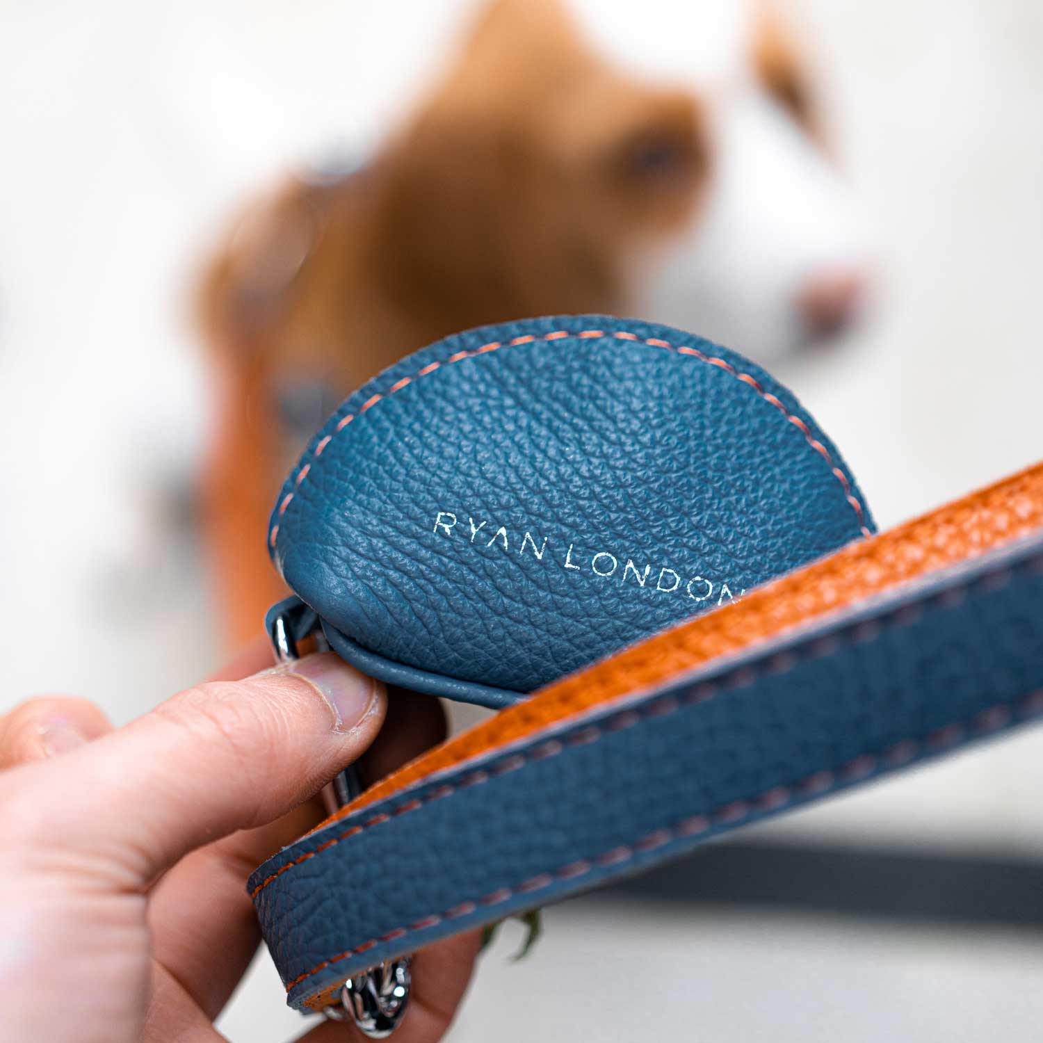 Leather Dog Poop Bag Holder - Blue - Image 6