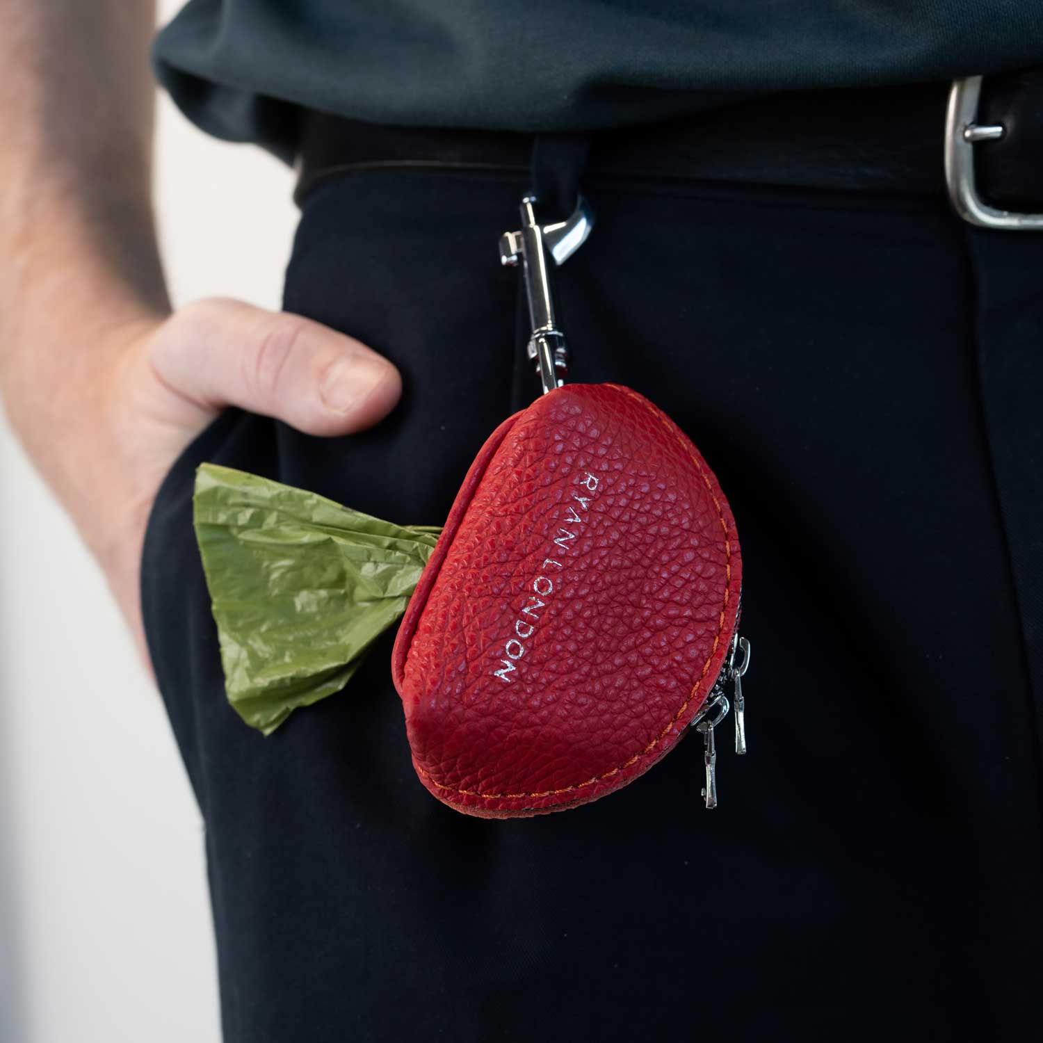 Leather Dog Poop Bag Holder - Red - Image 5