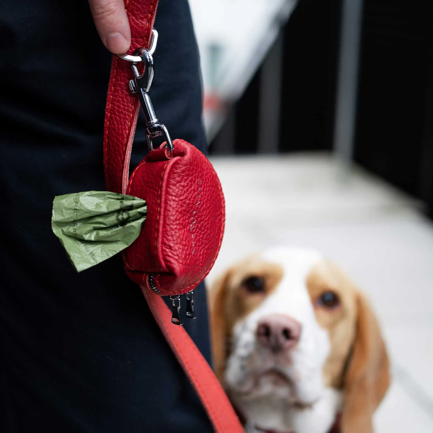 Leather Dog Poop Bag Holder - Red - Image 6