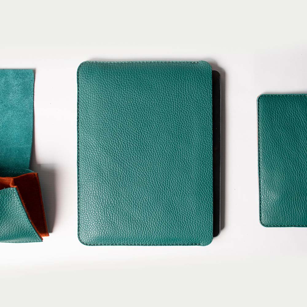 Leather iPad Air 11" Sleeve -  Avocado Green and Orange - Image 4