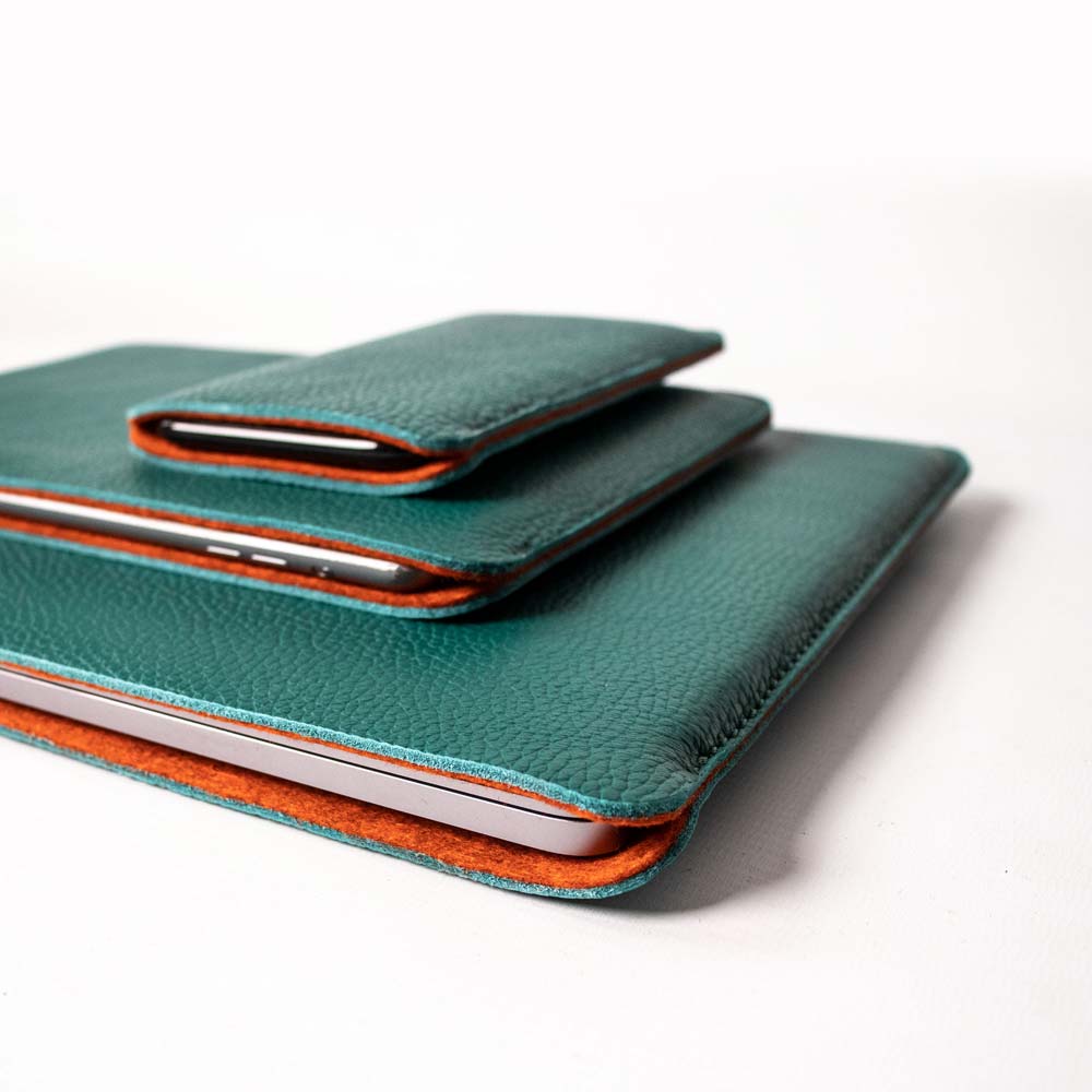 Leather iPad Air 11" Sleeve -  Avocado Green and Orange - Image 5