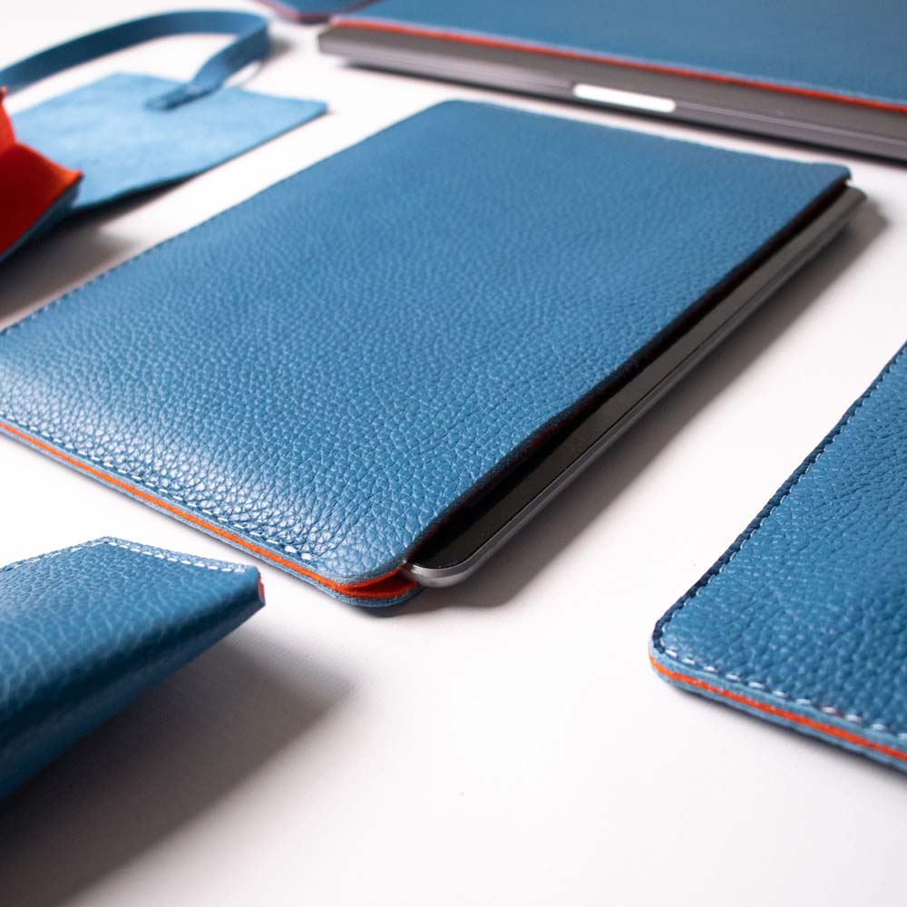 Leather iPad Air 11" Sleeve -  Turquoise Blue and Orange - Image 3