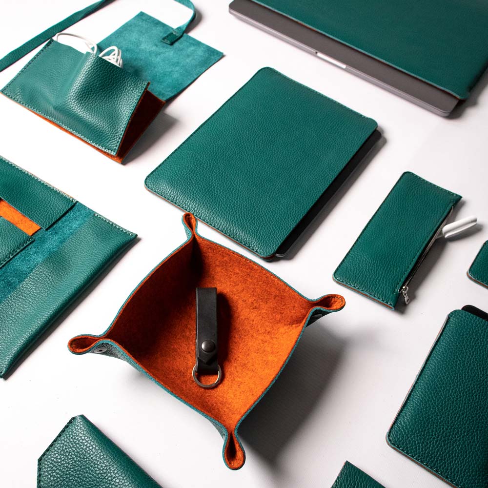 Leather iPad Air 13" Sleeve -  Avocado Green and Orange - Image 6