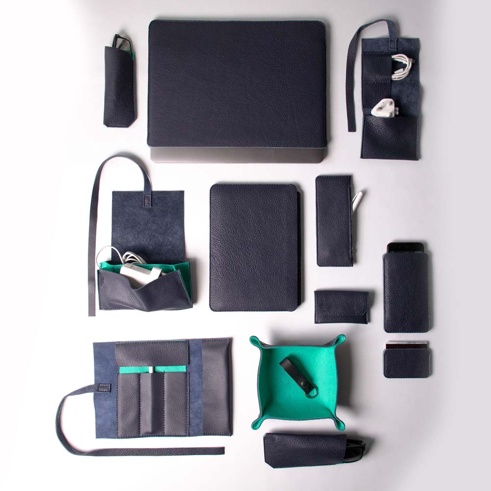 Leather iPad Air 13" Sleeve - Navy Blue and Mint - Image 4