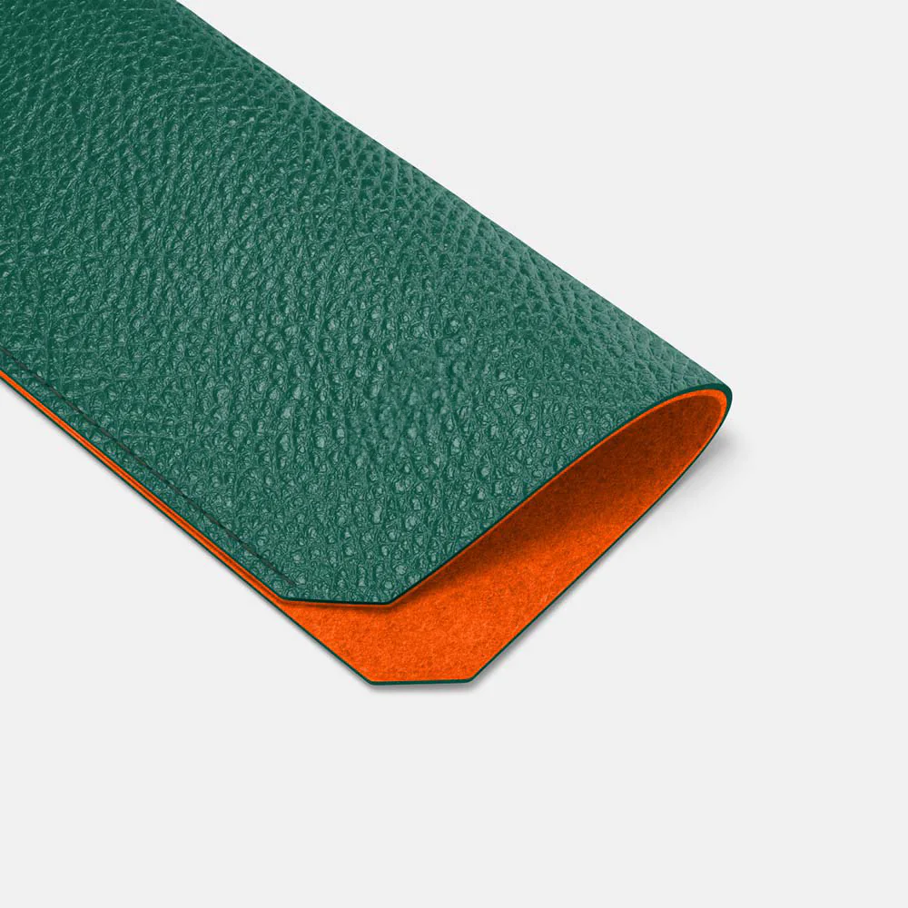 Leather Sunglasses Case - Avocado Green and Orange - Image 3