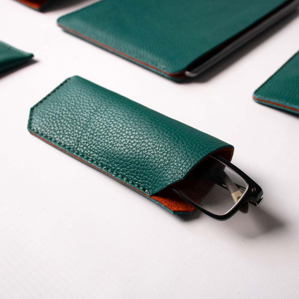 Leather Sunglasses Case - Avocado Green and Orange - Image 4