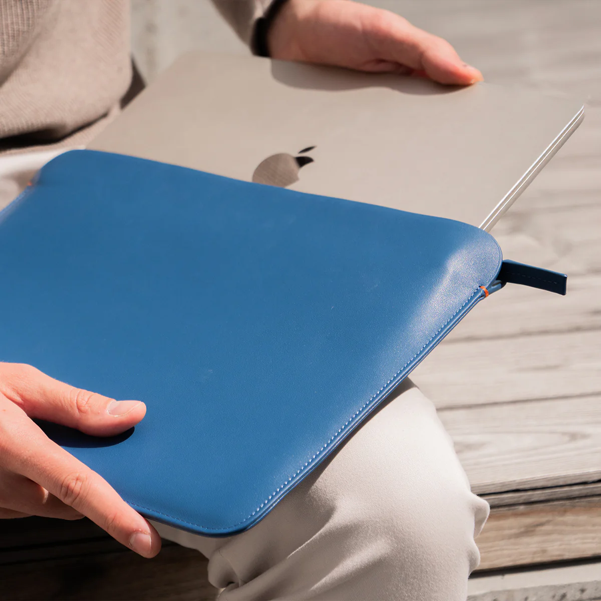 Luxury Nappa Leather iPad Pro 13" sleeve with zip - Turquoise Blue - Image 9