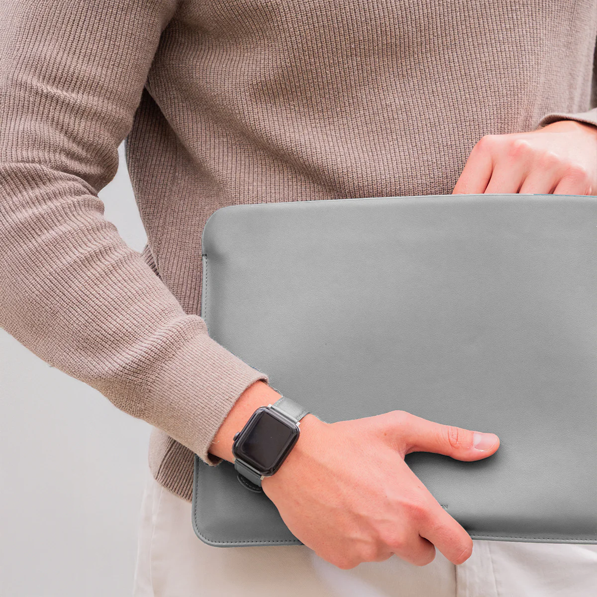 Luxury Nappa Leather iPad Air 11" sleeve with zip - Grey - Image 6