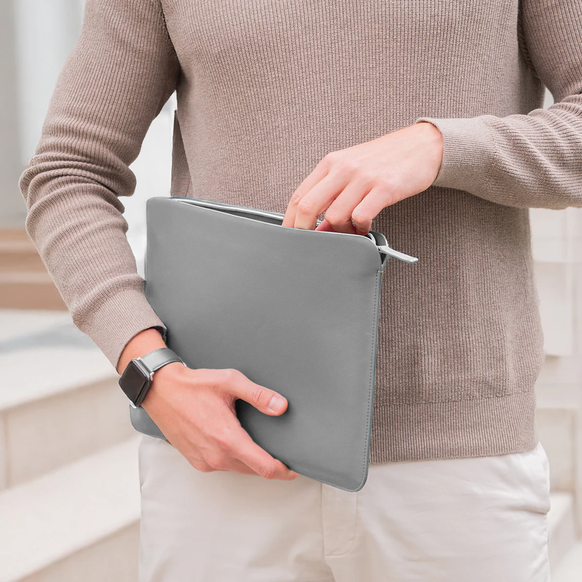 Luxury Nappa Leather iPad Air 11" sleeve with zip - Grey - Image 7