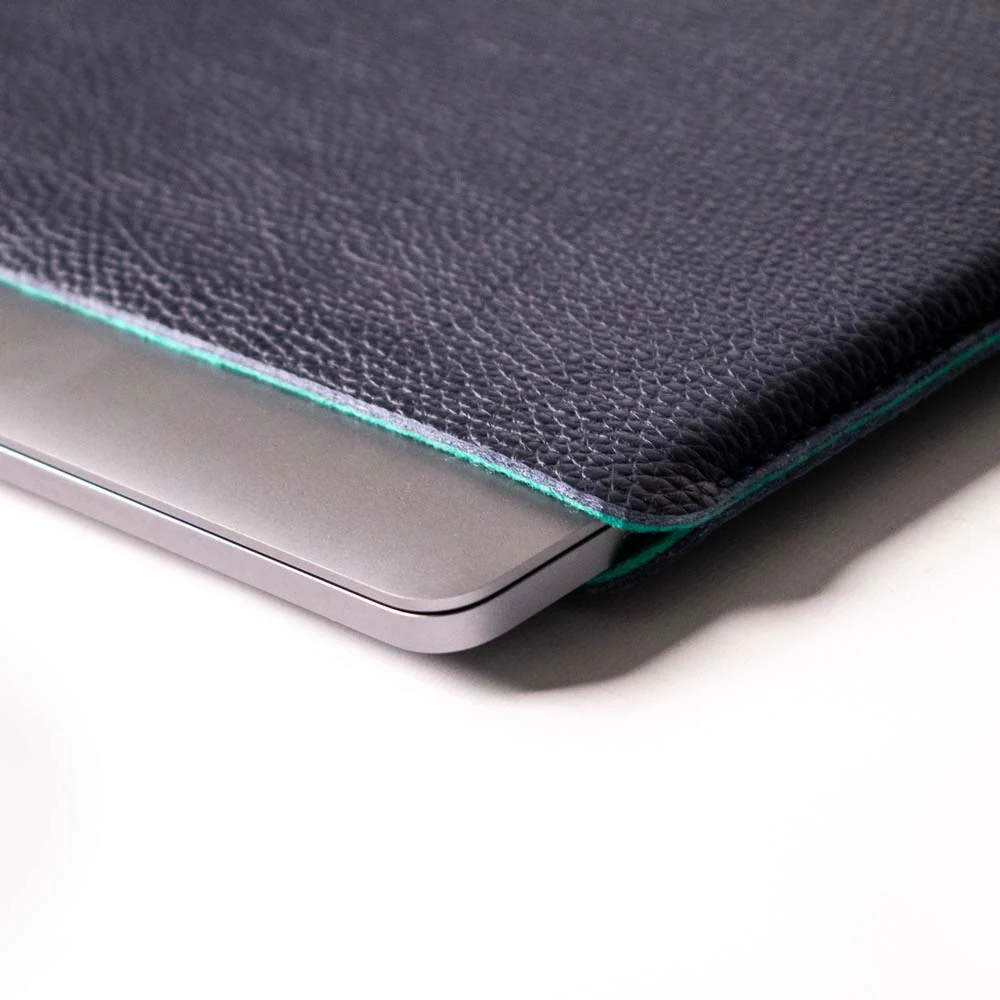 Luxury Leather Macbook Pro 16" Sleeve - Navy Blue and Mint - Image 4